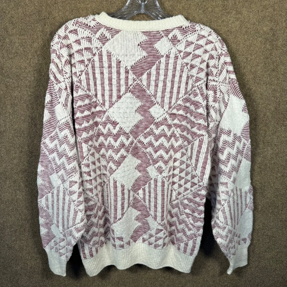 Vintage 90s Heavyweight Knit Crewneck Size Medium Men Geometric Jacquard Pattern